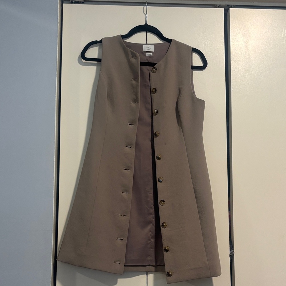 Wilfred Taupe Sleeveless Button-Front Mini Dress | Size 4
